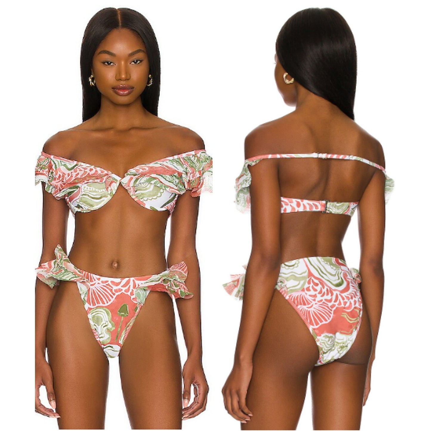Andrea Iyamah Salama Bikini Top & Bikini Bottom Set Abstract Mushroom Print L