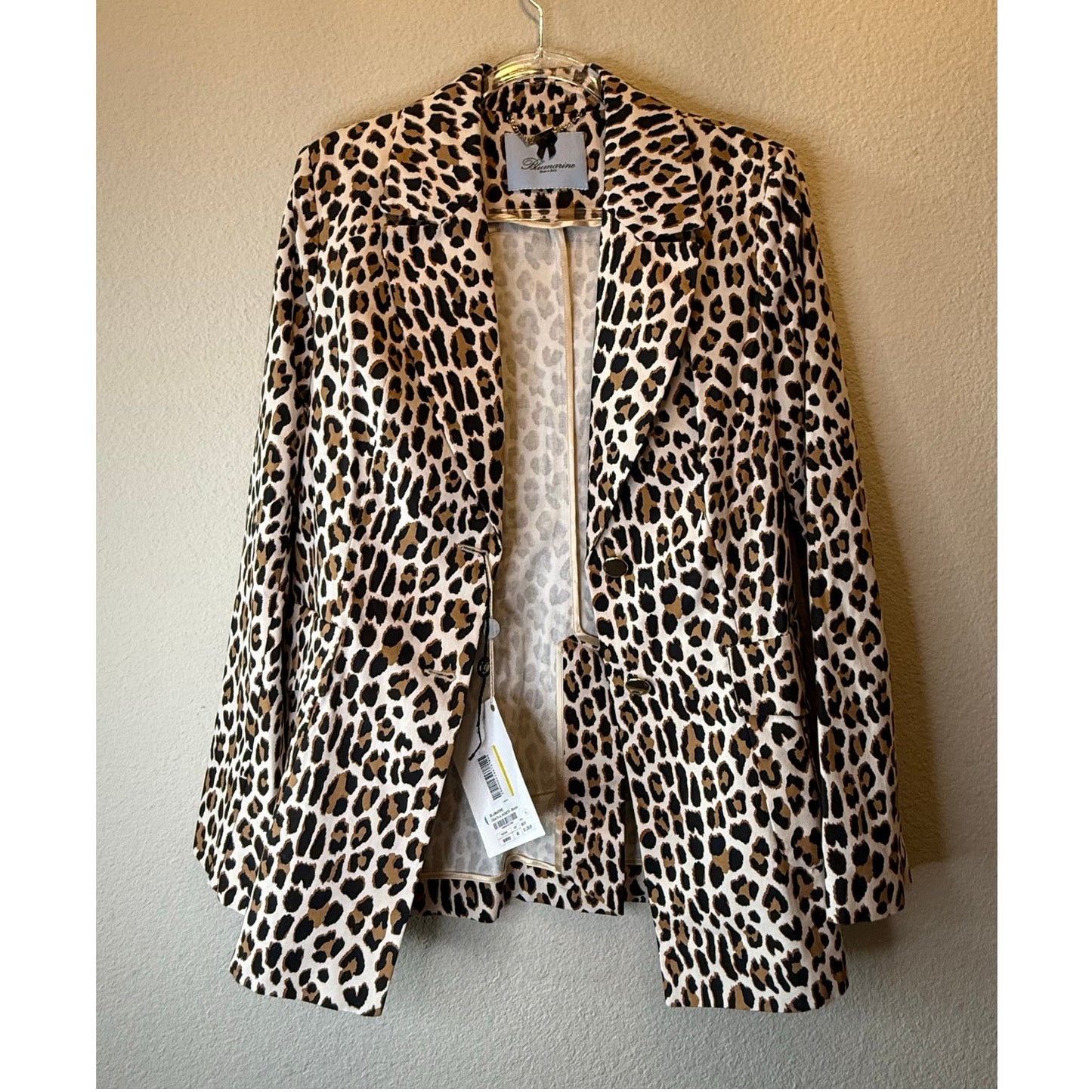 Blumarine Leopard Print Long Sleeve Single Breasted Blazer Ivory Women's 46 / XS