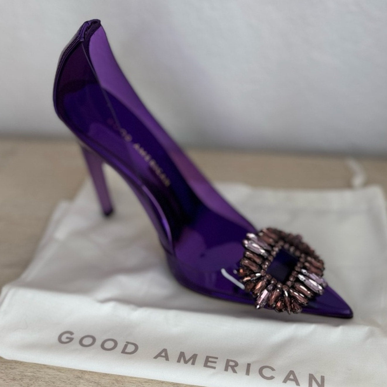 NWT Good American Cinder-F*cking Rella Jeweled Pumps Purple US 4 Party Cocktail