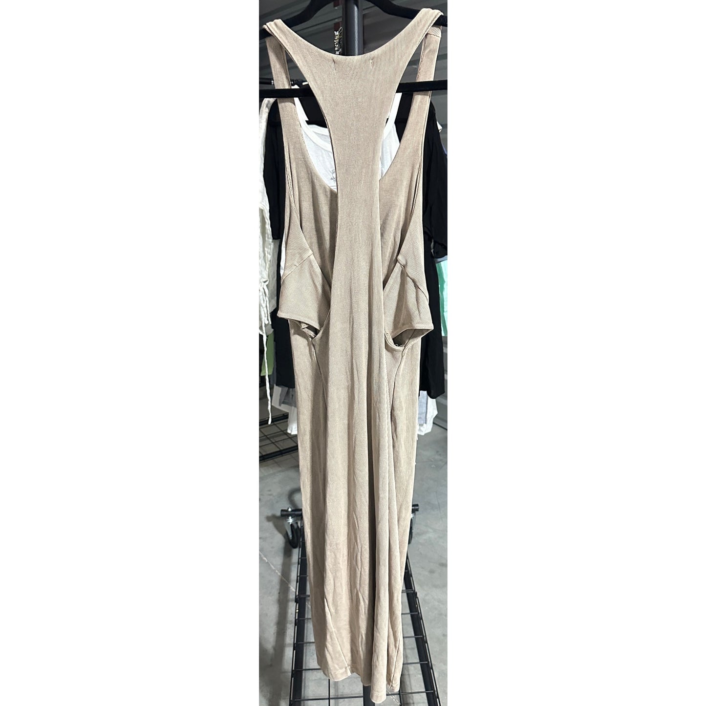 NWT John Elliott Gemini Rib Bandeau Bodycon Midi Tank Dress Tan 2/M Party Chic