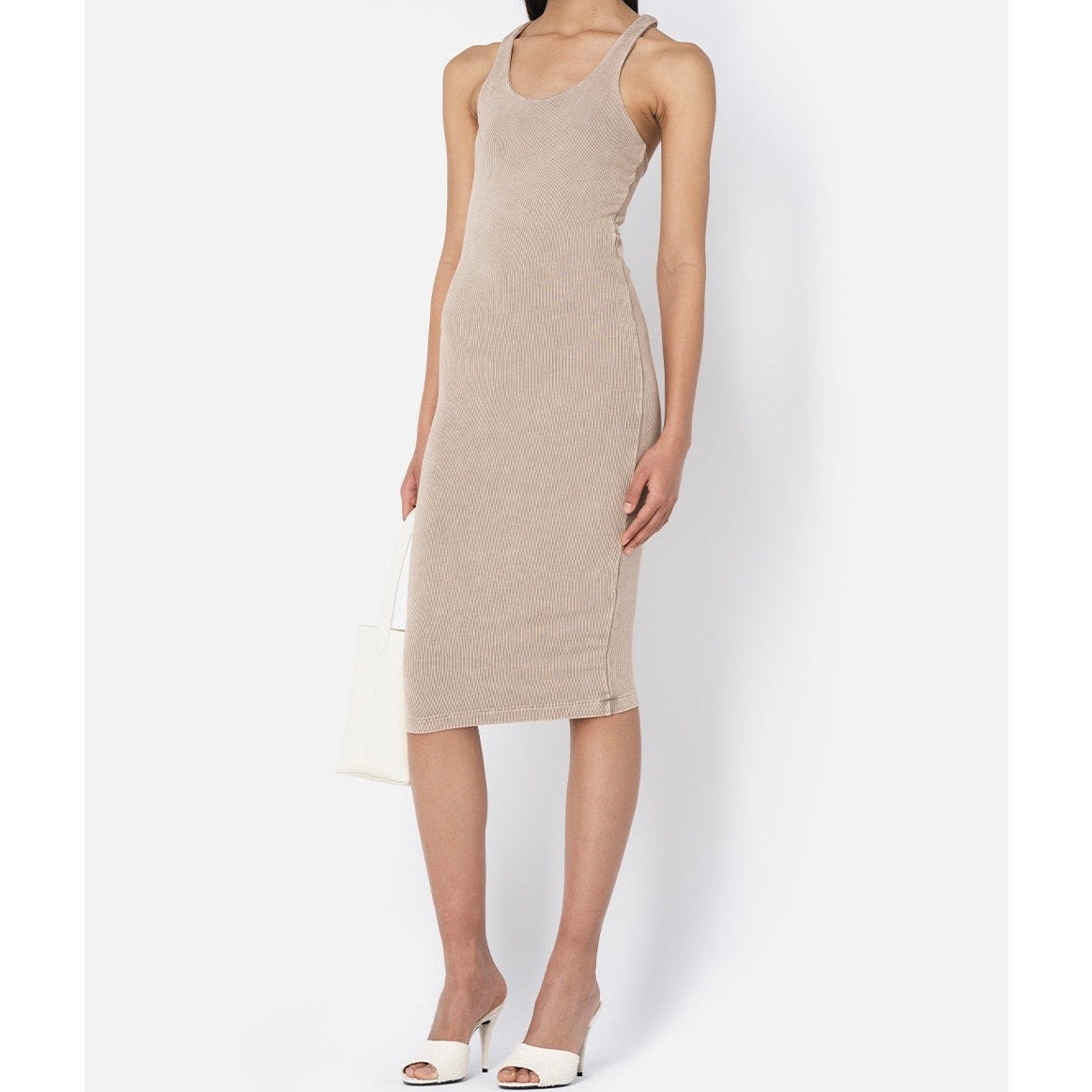 NWT John Elliott Gemini Rib Bandeau Bodycon Midi Tank Dress Tan 2/M Party Chic