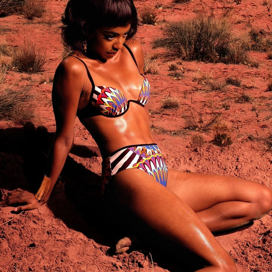 NWT Andrea Iyamah Tribal Print Underwired Bikini Top Multicolor Women's XS Swim