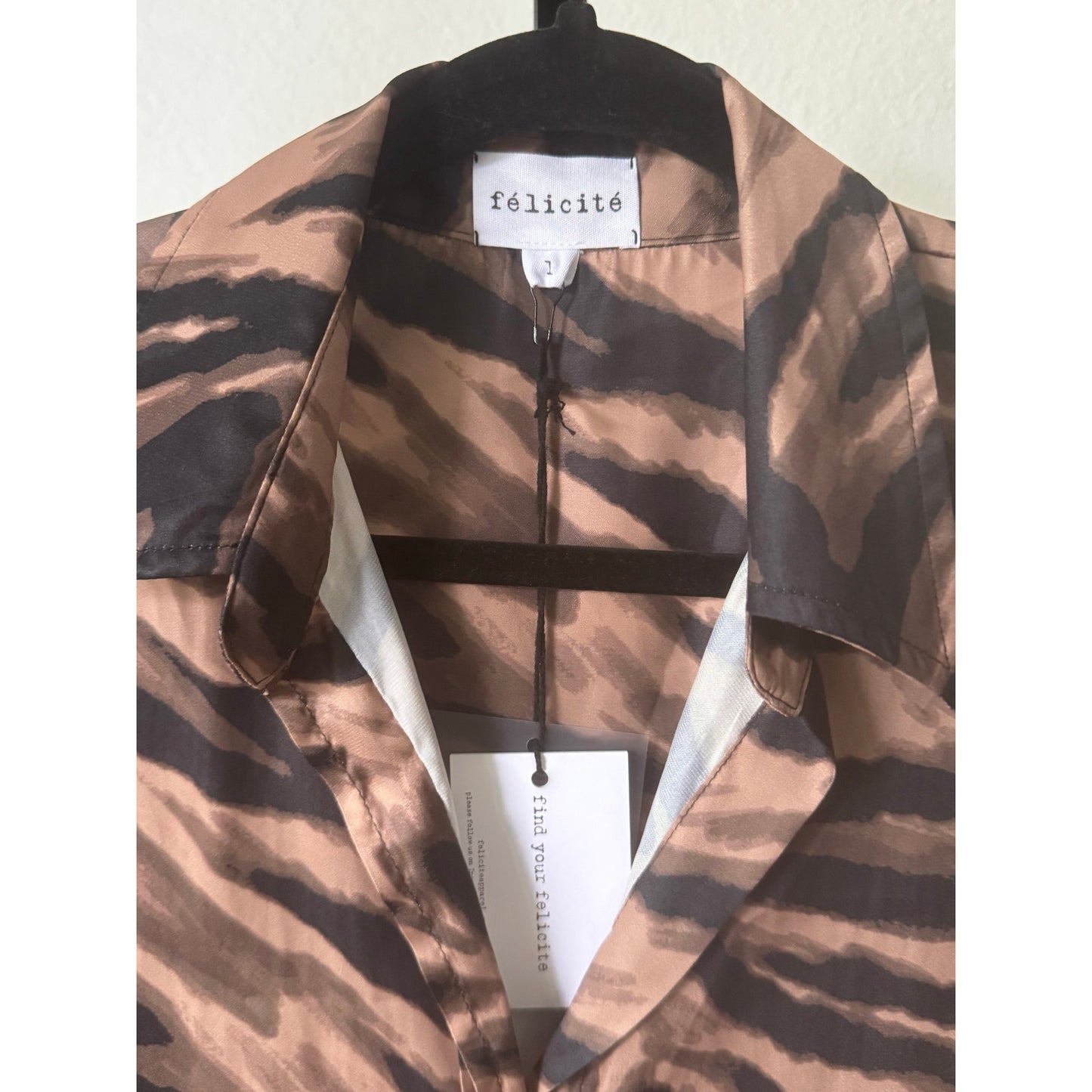 NWT Félicité Tiger Print Long Sleeve Shirt, Cami Tank and Pant Set Brown/Black 1