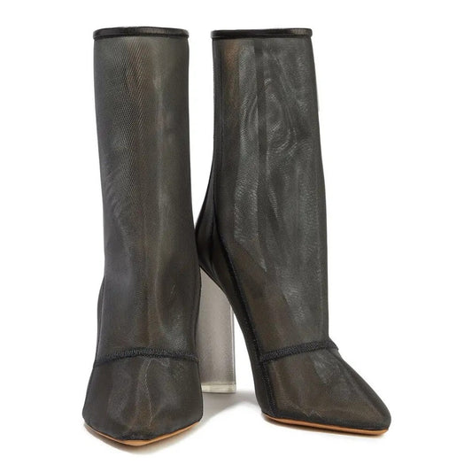 NWT Yeezy Leather-Trimmed Mesh Pointed Toe Ankle Boots Black Women 35-35.5/ US 5