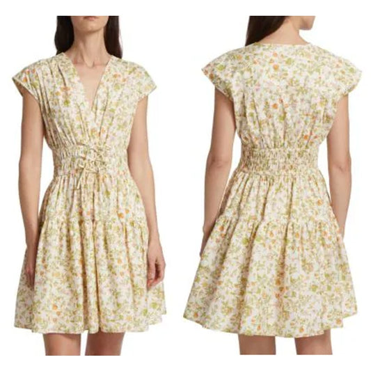 NWT  Derek Lam 10 Crosby Tora Floral Fit & Flare Mini Dress Cream Womens 20 Boho