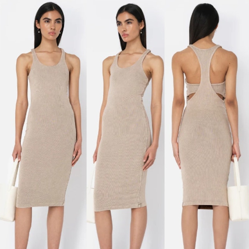 NWT John Elliott Gemini Rib Bandeau Bodycon Midi Tank Dress Tan 2/M Party Chic