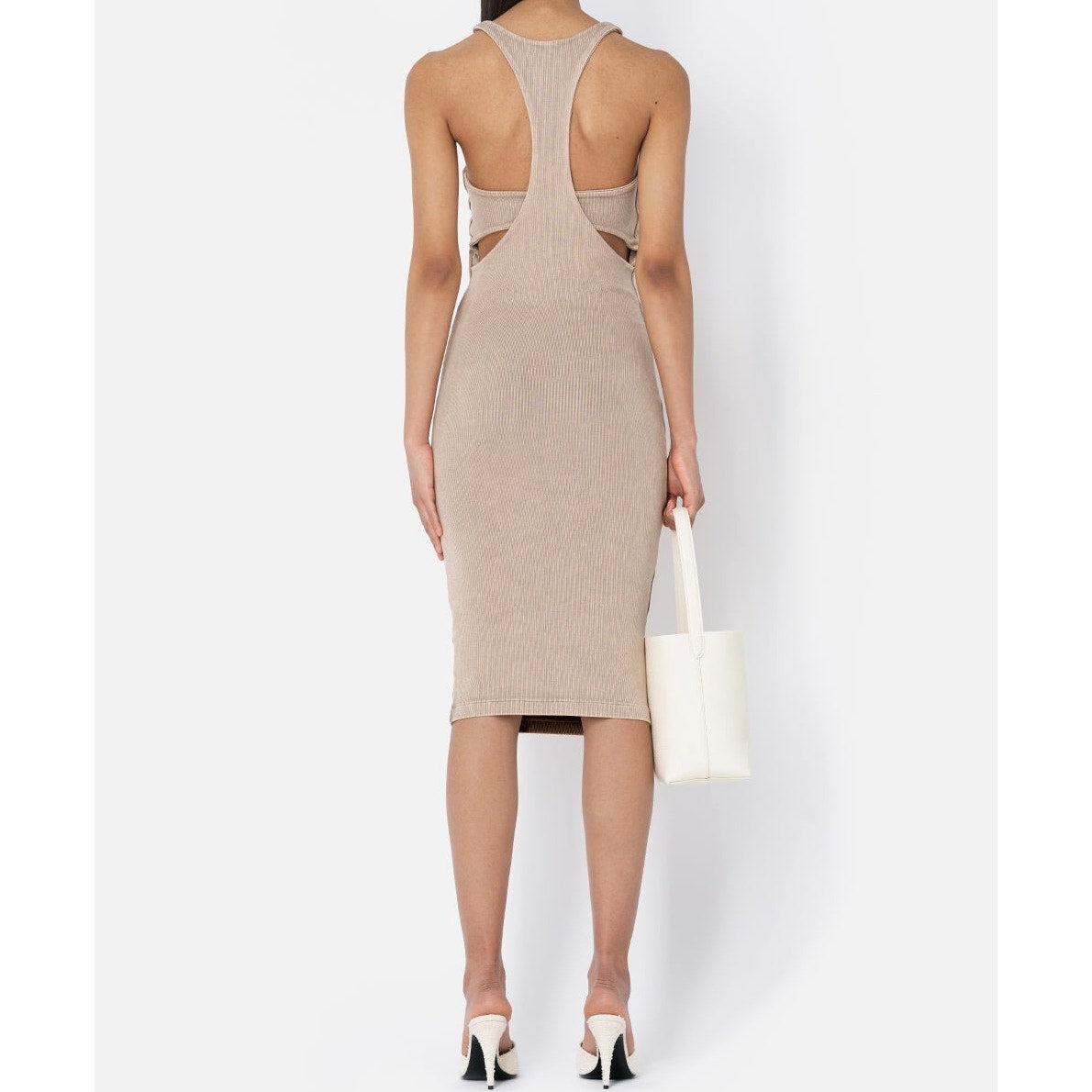 NWT John Elliott Gemini Rib Bandeau Bodycon Midi Tank Dress Tan 2/M Party Chic