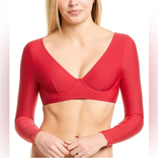 NWT Andrea Iyamah Maven Long Sleeve Bikini Top Red Women's Size XL Beach Swim