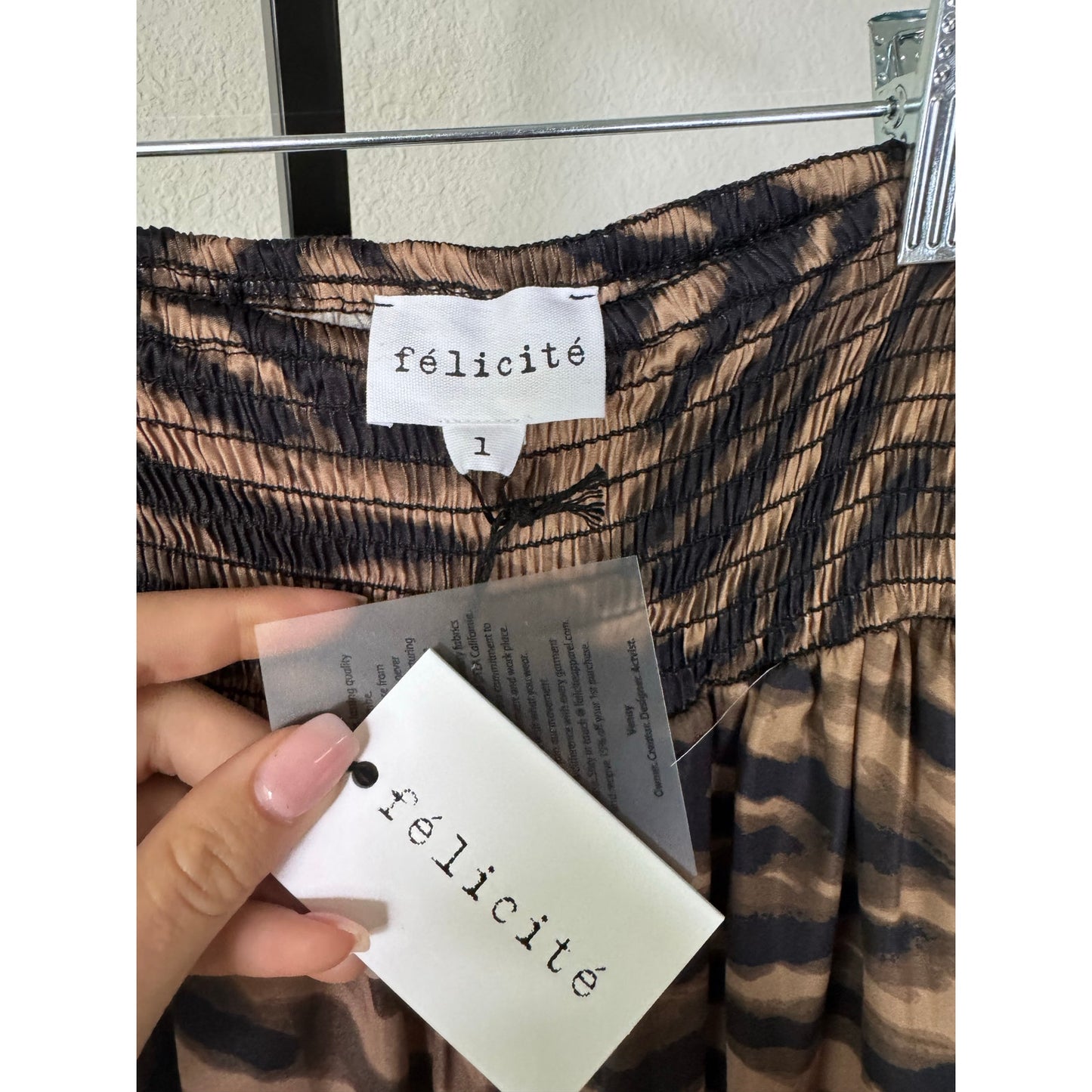 NWT Félicité Tiger Print Long Sleeve Shirt, Cami Tank and Pant Set Brown/Black 1