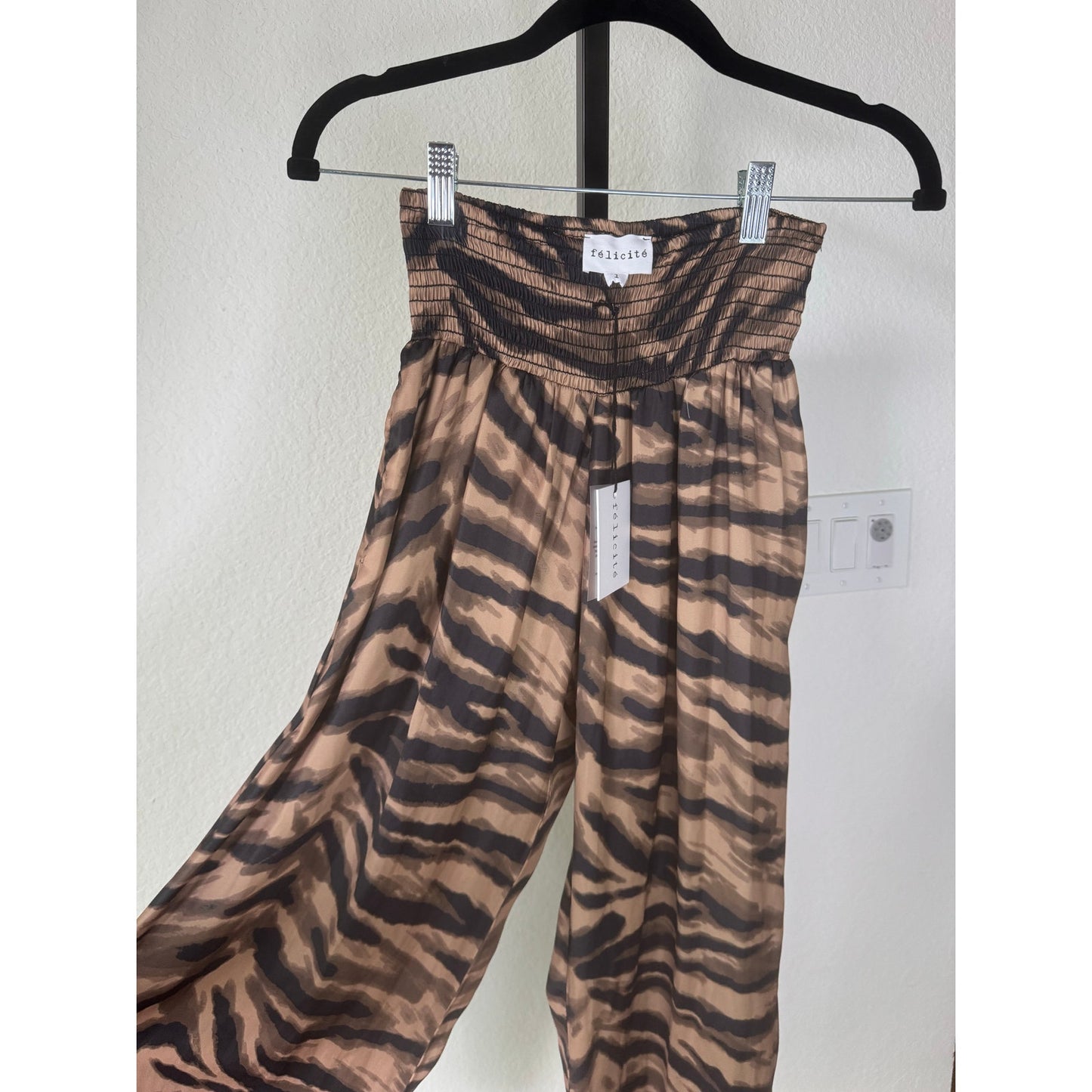 NWT Félicité Tiger Print Long Sleeve Shirt, Cami Tank and Pant Set Brown/Black 1