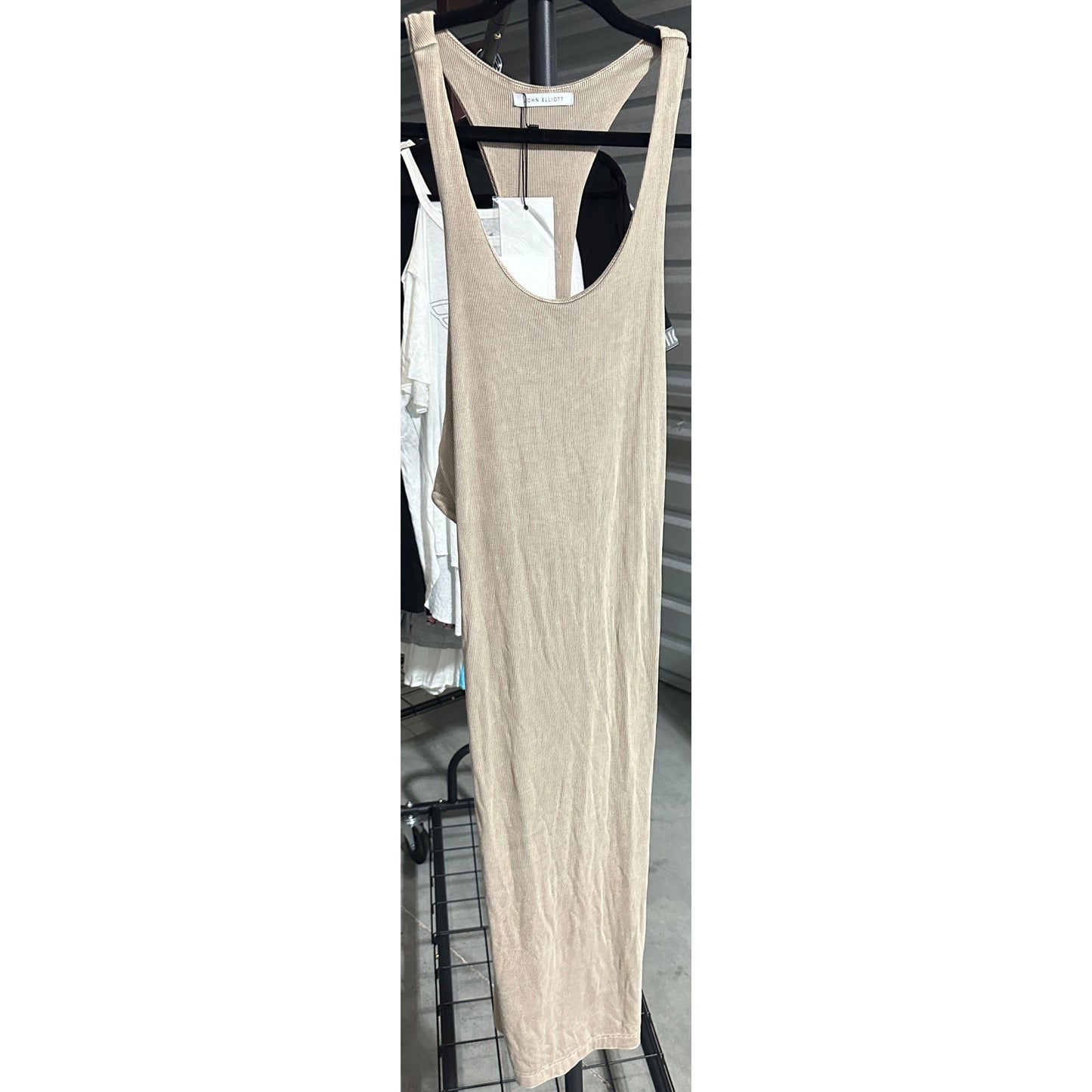 NWT John Elliott Gemini Rib Bandeau Bodycon Midi Tank Dress Tan 2/M Party Chic